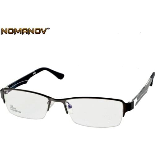 Nomanov = Half-rim Alloy Frame Eyeglasses Custom Made Prescription Myopia / Reading Optical Or Photochromic Gray Brown Lenses