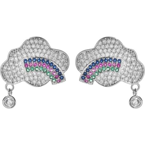 Korean fashion ladies rainbow zircon earrings for women / girls wedding party sweet romantic earrings ER-416