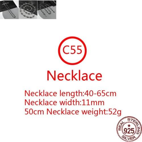 C55 S925 Sterling Silver Necklace Personality Cross Flat Chain Hip Hop Fashion Domineering Thick Retro Jewelry