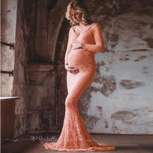 Plus size S-XXXL Lace Shoulderless Maternity Dresses For Photo Shoot Long Maternity Photography Props Dresses For Pregnant Women