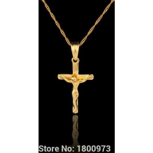 Jesus Cross Pendant Gold Color Pendant Necklace For Women Men Fashion INRI Crucifix Jewelry With 45cm 60cm chain