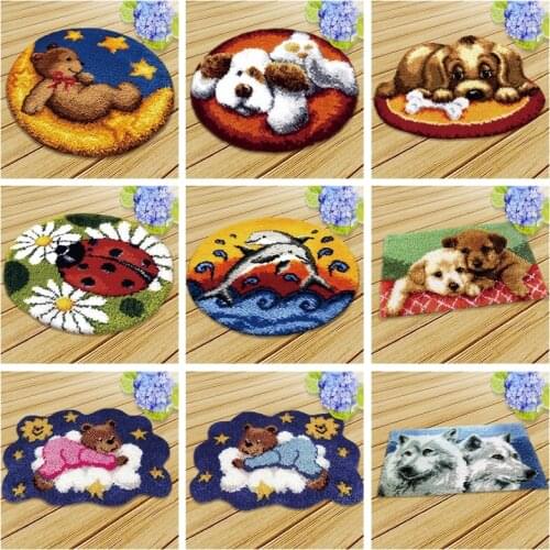 Prajna Cute Dog Latch Hook Rug Kits Bear Segment Embroidery Pillow Wool Carpet Embroidery Animal Series knooppakket Latch Hook