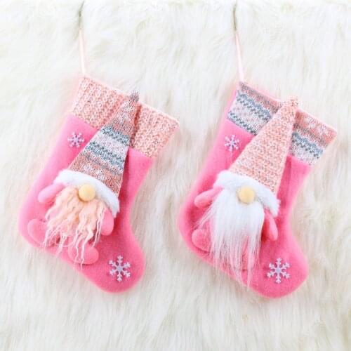 Christmas Hanging Candy Bag Home Festive Supplies Pink White Faceless Doll Christmas Socks Gift Bag for Kids 2021 New Year