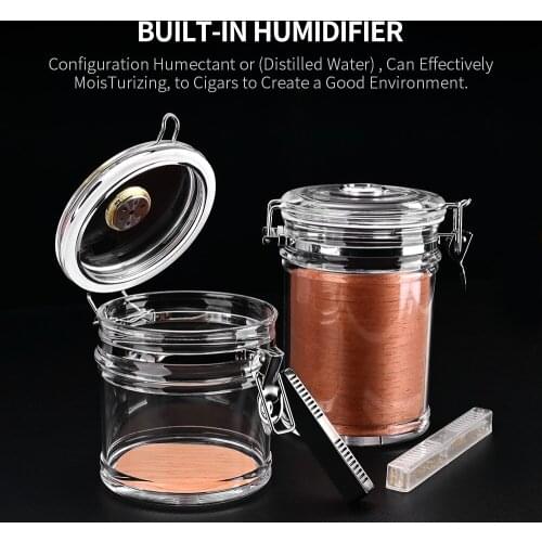 CIGARLOONG Cigar Tube Large Capacity Portable Travel Cigar Humidor Box Acrylic Humidor Jar with Humidifier Hygrometer