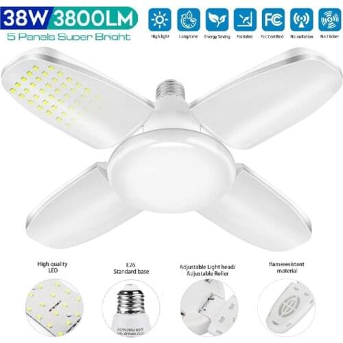 LED Garage Light E27 Light Bulb 38W Foldable Fan Blade Lights Deformable Adjustable Ceiling Lamps For Living Room Garage Light