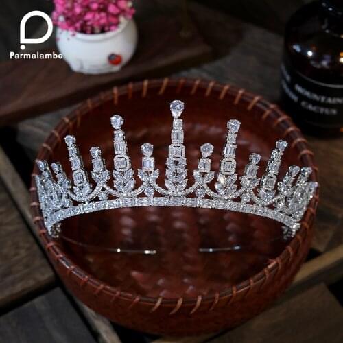 Parmalanbe Bridal Zircon Tiara Queen Crown Diadem Crystal Headband For Women Dress Brides Wedding Hair Accessories Hair Jewelry