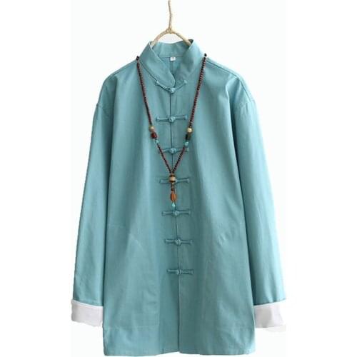 Autumn Traditional Chinese 100% Cotton Tang Suit Coat Loose Frock Blouse New Arrival Mens Long Sleeve Kung Fu Jacket