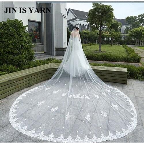 Up.Sky 2019 New 4 Meters One Layer Lace Tulle Long Wedding Veil New White Ivory 4 M Bridal Veil with Comb Velos De Novia