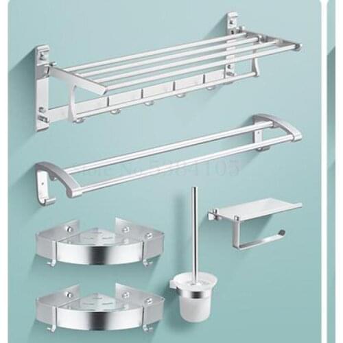 Towel rack space aluminum free punching bathroom bathroom shelf towel stand bathroom hardware pendant set