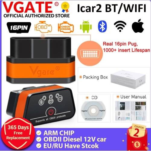 Vgate icar2 Bluetooth-compatible/Wifi OBD2 Diagnostic tool ELM327 OBD 2 Scanner Mini ELM 327 WiFi for Android/IOS/PC Code Reader