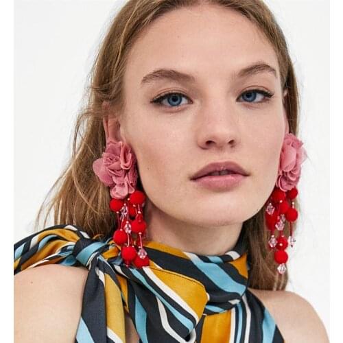 JURAN Boho Trendy Pom Pom Accessories Tassel Earrings 2019 Hot Sale Fashion Brand Flower Long Dangle Earrings Ethnic Jewelry