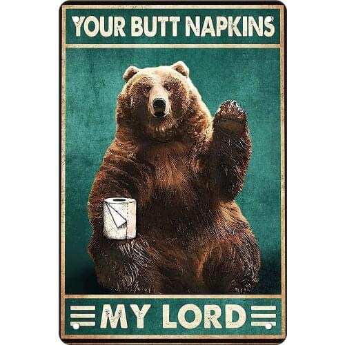 Funny Bathroom Vintage Metal Tin Sign Brown Bear Wall Decor Art Toilet Retro Bear Posters Home Office Kitchen Bar Cafe Farm