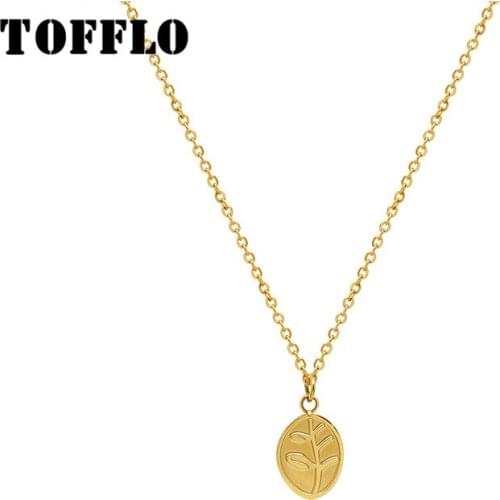 TOFFLO Stainless Steel Jewelry Leaf Pendant Necklace Ladys Sweet Clavicle Chain BSP986