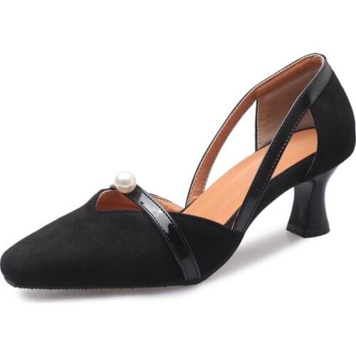 Big Size ladies high heels women shoes woman pumps Pearl Shallow High-heeled Single Shoe Woman