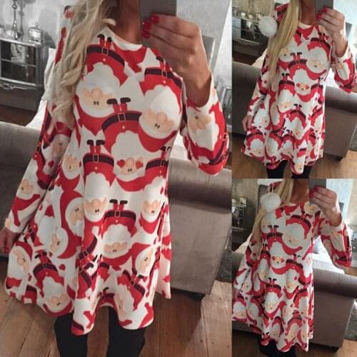 Large Size Print Dress For Women 2018 Autumn New Christmas Cartoon Casual Dresses Long Sleeve Mini Dress Plus Size S-5XL On Sale