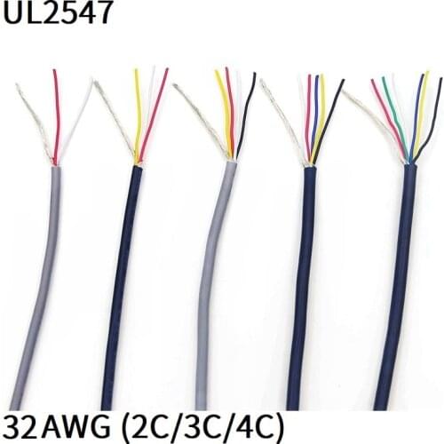 1M 32AWG Shielded Wire 2Core 3Core 4Core PVC Insulated Channel Audio Speaker Headphone Line Signal Control Copper Cable UL2547
