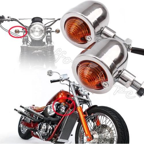 1pair Chrome Metal Turn Signals Amber Lights Indicators Bulb Bullet Style Lamp Motorcycle Blinker Universal Fit For Harley