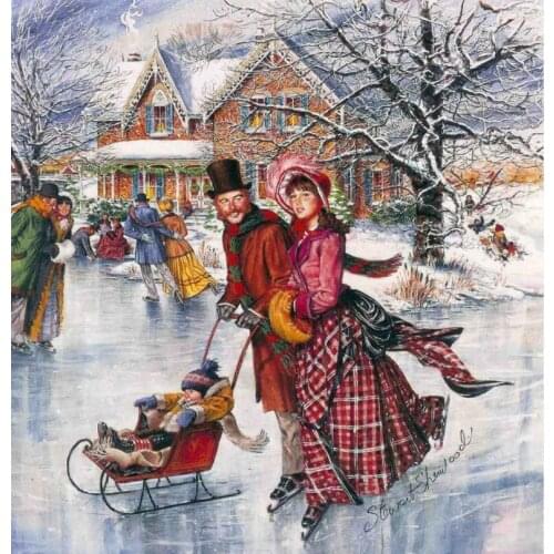 14/16/18/27/28 Victorian Skater Couple Counted Cross Stitch Kits Handmade Needlework for Embroidery Cross Stitch Sets 3th