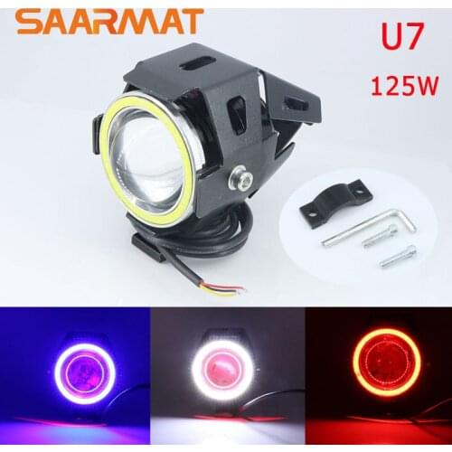 1x 125W 3000LM U7 Motorcycle LED Light Headlight w/ Angel Eye Devil Eye Fog Lamp Spotlight For Suzuki Honda Yamaha