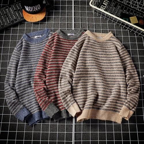2021 New Sweaters MenS Black Striped Long Sleeves Autumn Winter Pullover Knitted O-Neck Plus OverSize 5XL