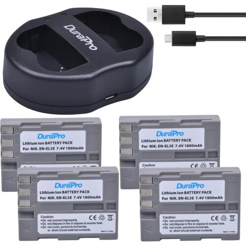 4 Pcs DuraPro EN-El3e EN El3e Li-ion Battery + USB Dual Charger For Nikon D70 D70S D80 D90 D100 D200 D300 D300S D700 Camera