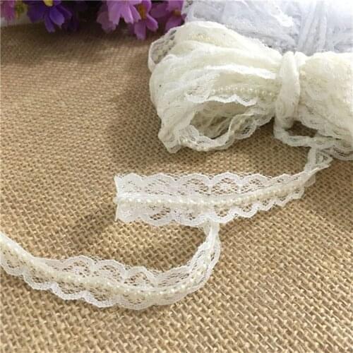 5M* Vintage Style Lace fabric Ivory Pearl Ribbon Trim Sewing craft Wedding Decoration (N.B. this is a cut from a roll) 7LS05