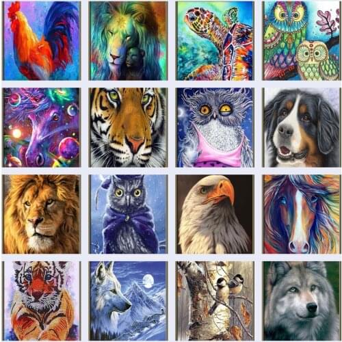 5D Diamond Painting Animals Dog Birds Diamond Mosaic Tiger Lion DIY Full Round Diamond Embroidery Cross Stitch Rhinestone Art