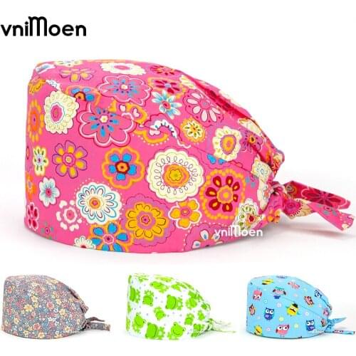 Floral print nursing accessories Wholesale prices women scrub hat pet shop cap gorro enfermera Women and Men