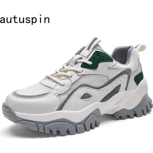 Autuspin Round Toe Women Sneakers Classic Design Lace-up Female Platform Chunky Heels 2021 Newest Ladies Casual Vulcanize Shoes