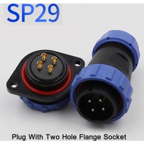 Aviation Plug Two Hole Flange Socket SP29 Aviation Cable Wire Connector 2 3 4 7 8 9 16 17 20 24 26 Pin IP68 Waterproof