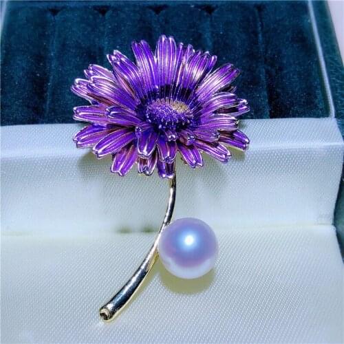 Purple Flower DIY Brooch Pin Mountings Findings Settings Base Women Accessories for Pearls Agate Jade Crystal Beads