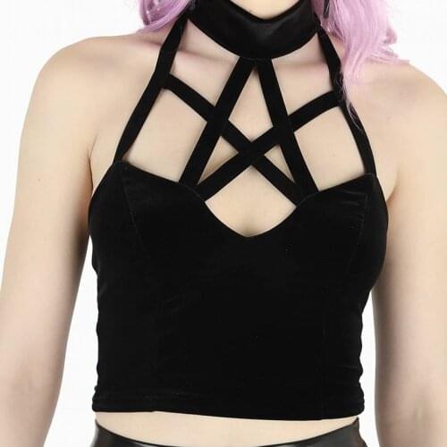 Black Flannel Hollow Out Halter Neck Gothic Bralette Crop Top Bustier Sexy Bra Party Night Club Wear Steampunk Brassiere Women