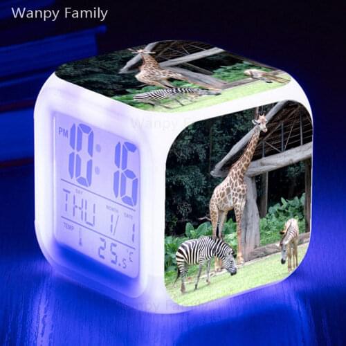 Zebra Alarm Clock 7 Color LED Glowing Digital Alarm Clock For Kids Room Multifunctional Desktop Electronic Watches Clock