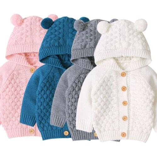 Toddler Baby Kids Boy Girls Winter Sweater Hooded Knitted Tops Warm Coat Outwear