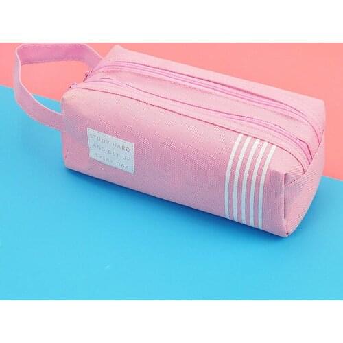 Double layer pen bag solid color large capacity creative portable simple multifunctional stationery bag
