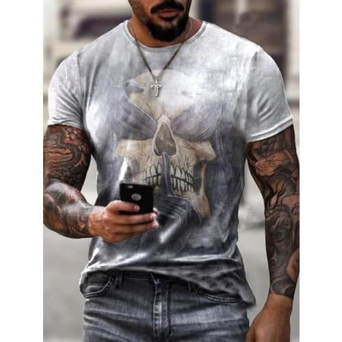 2021 T Shirt For Men Summer New Skull Printed Casual Oversized Short Sleeve Clothes Streetwear Hip Hop 3D Printing Top Tees