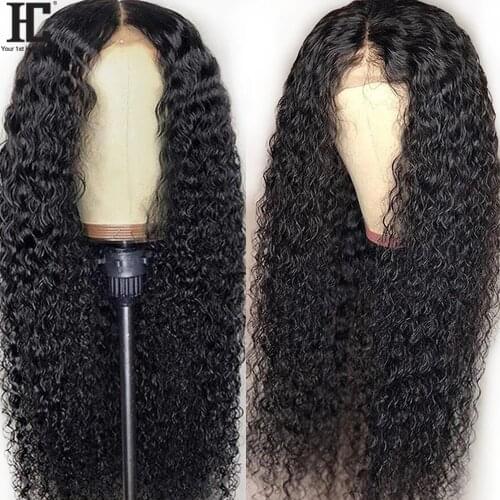 Kinky Curly Lace Wig Brazilian Remy Pre Plucked Human Hair Lace Wigs Bleached Knots 150% 13x1 Lace Part Wig With Baby Hair