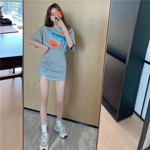 Dress Sets KPOP Student 2 Piece Set Women Skirt And Top Summer 2021 Short Sets Pleat Skirts Printing T Shirt Two Piece Set Skirt