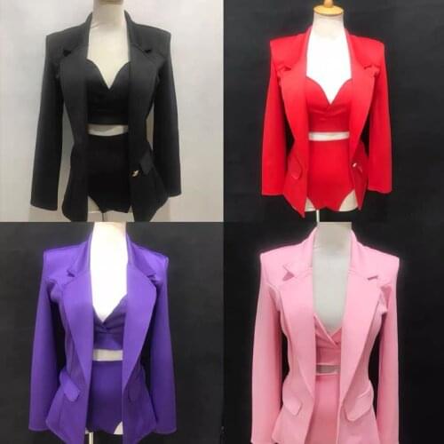Multi-Color Suit For Women Jazz Dance Costume Singer Performance Clothing Jacket+ Bikini Bar Nightclub Party Sexy Outfit VDB2340