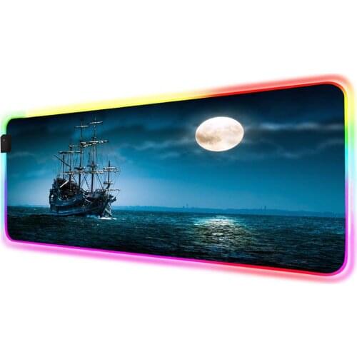 Sea Sailing HD Wallpaper Mouse Pad Non-Slip RGB Luminous LED Simple Desktop Pad Computer Accessories Mousepad XXL Gaming Desk