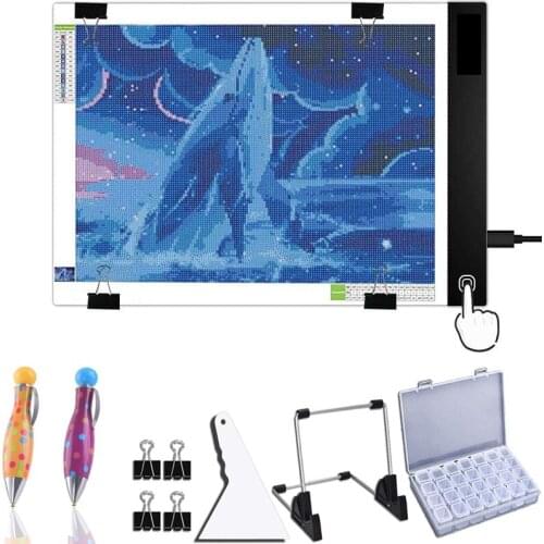 Square Round Diamond Painting A4 LED Light Tablet Pad Diamond Mosaic Accessories Box Pen Three Level Dimmable Ultrathin