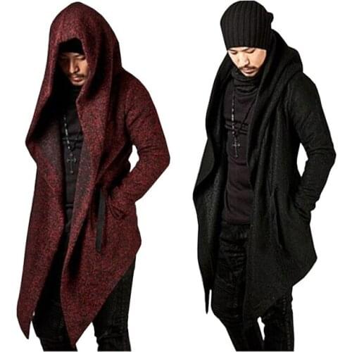 Mens Wool Coat Winter Cashmere Jacket Man Long Section Solid Mens Hooded Irregular Hem Coat Turn-down Collar Casual Fashion
