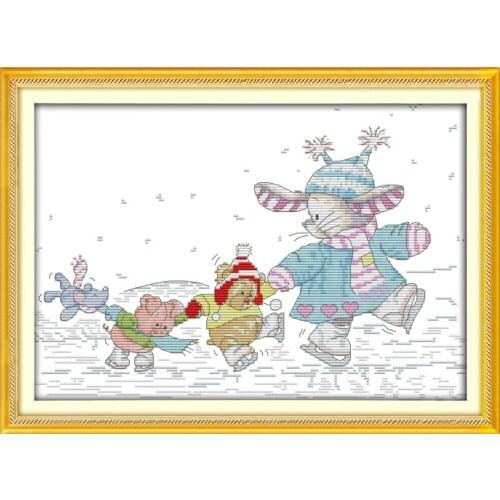Patch rabbit skating cross stitch kit 14ct 11ct count print canvas stitching embroidery DIY handmade needlework