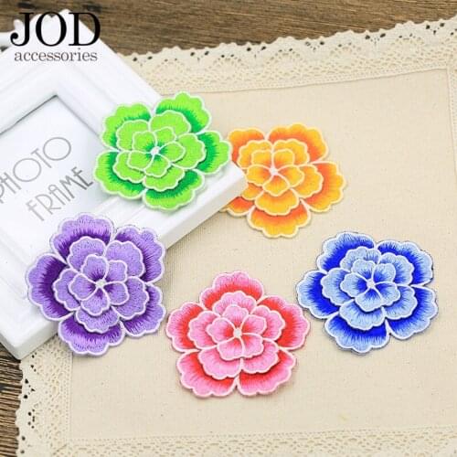 JOD Double-decked Flower Embroidery Patch for Clothes Rose Stickers on Cloth Purple Trim Subsidy Feather Retro Applique Tape