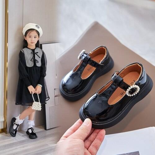 New Kids British Style Black Single Shoes 2021 Autumn Girls Leather Shoes Childrens Soft-soled Princess Shoes Hot Fashion Sweet