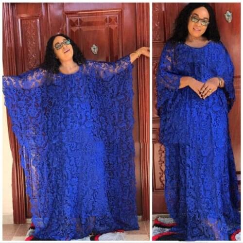 New Classic Design Dashiki African National Costume Abaya Water-Soluble Guipure Cord Lace & Inside 2-Piece Loose Long Dress Lady