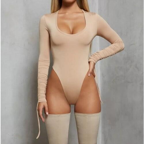 New Sexy Deep V-neck Solid Bodysuit Women Long Sleeve Autumn Hollow Out Waist Slim Skinny Party Club Romper Office Lady Jumpsuit