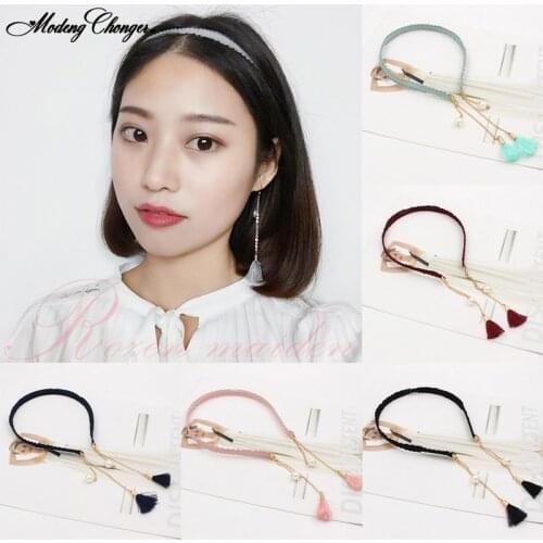 1PC Simple Fringed Hair Band Fake Earrings Card Pearl Earrings Wild Hair Bezel Fashion Sweet Hair Hoop Headband Hair Accessories
