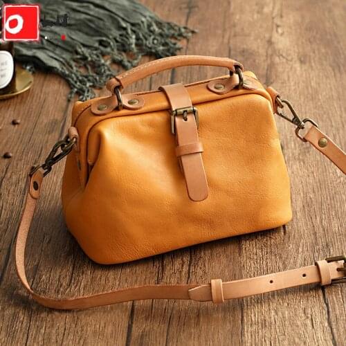 OLN Women Designer Frame Shoulder Bag Luxury Vegetable Tanned Leather Female Handbag Retro Casual Crossbody Bag for Lady 2021