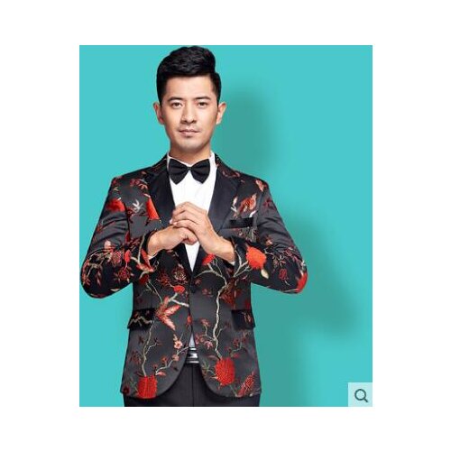 Singer stage black clothing for men groom suit 2020 mens Embroider suits slim Host Maste costume fashion korean formal dress tie